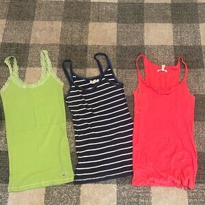 Set of Three Tank Tops - Green, Navy Striped, Coral